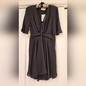 NWT Size 0 ALC Black Silk Short Sleeved Mini Dress V Neck